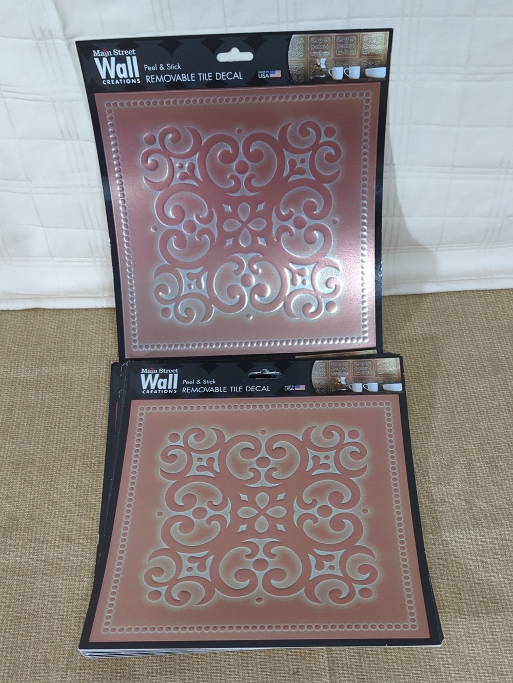 Main Street Creations Peel & Stick Tile Decal Patina Copper Lot of 11, 8" X 8"